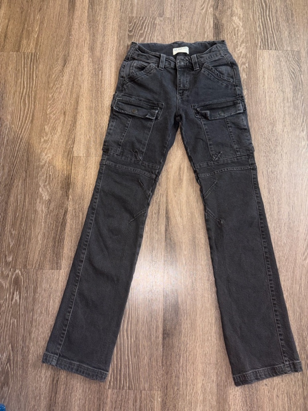 Womens Blk Free People Dream Maker Relaxed Midi Rise Cargo Jeans Sz 26